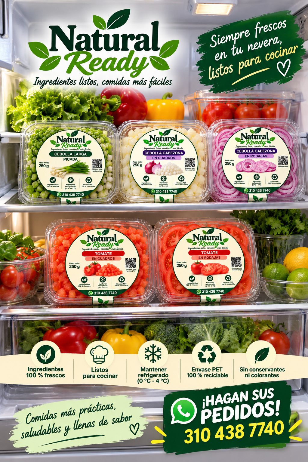 Productos Natural Ready organizados en una nevera